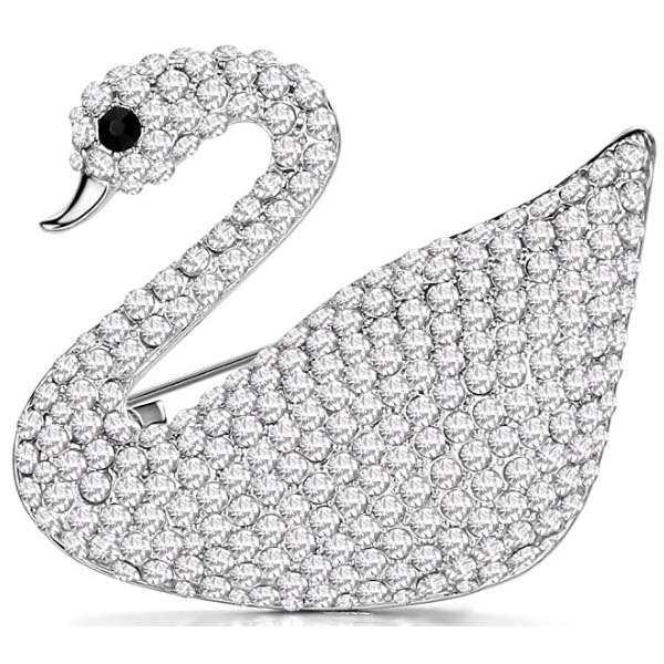 JDGEMSTONE Christmas Guardian Swan Silver Swan Brooch 